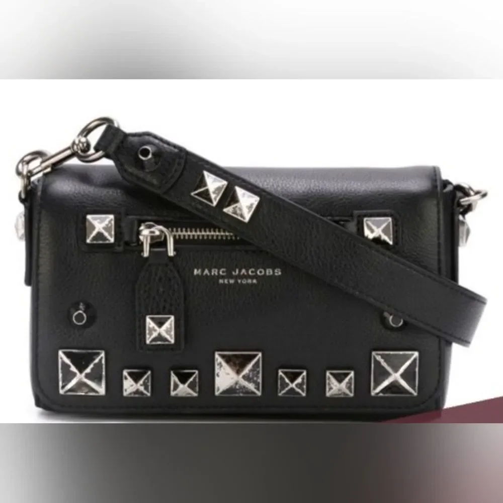 Marc Jacobs Designer Recruit Chipped Black Studded Crossbody Bag Purse